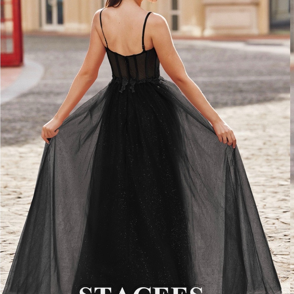 SALE- Price Reduced!!! Stacees Black Tulle Corset Prom Dress Size 6 -Prom NWT - Picture 3 of 11